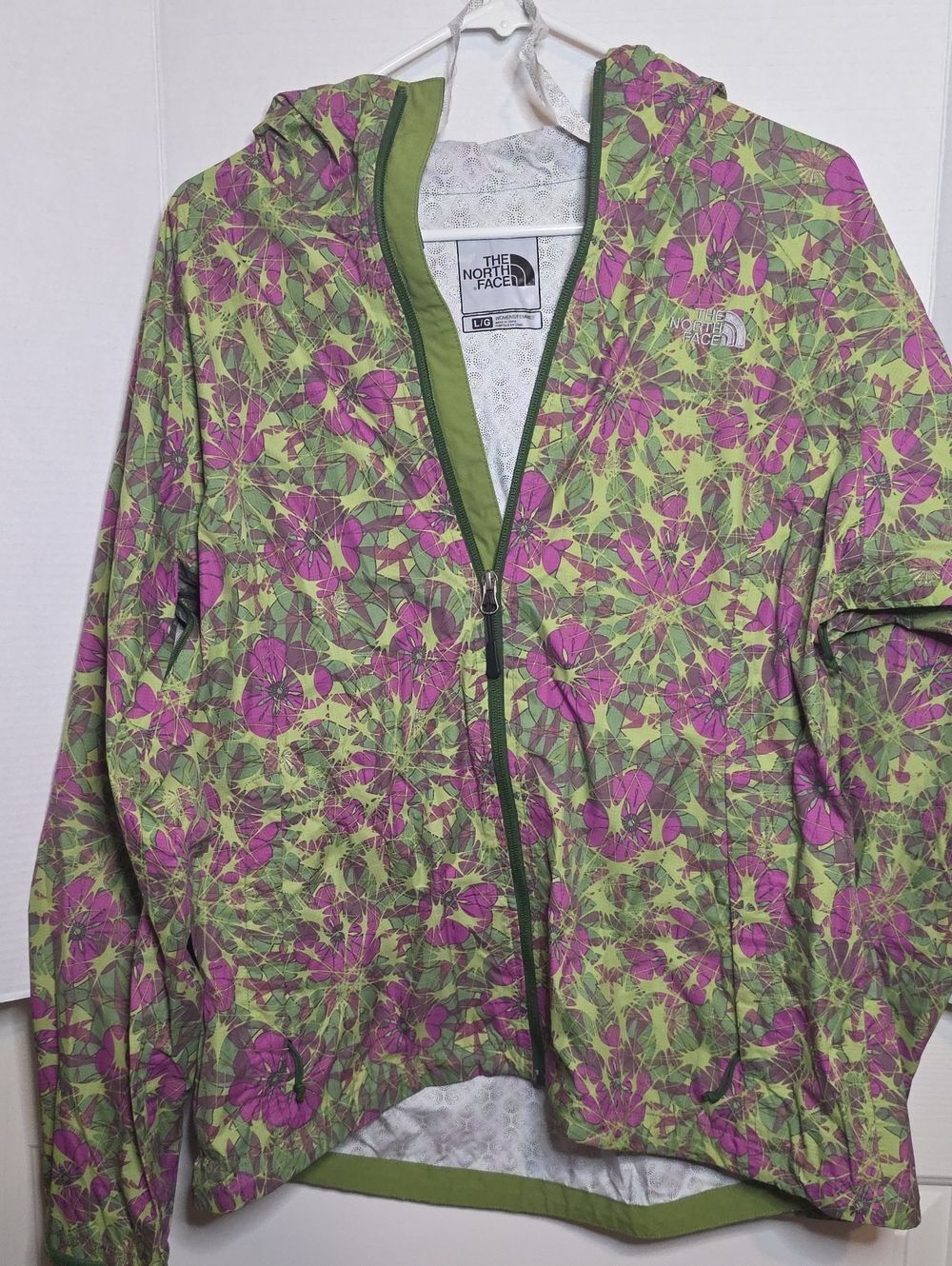 The North Face Full-Zip Hooded Windbreaker Jacket – Green/Purple Floral Pattern